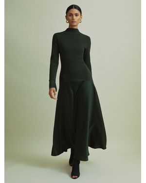 Florere Hybrid Knit-Satin Midi Dress - Green