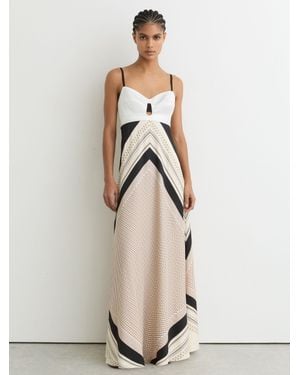 Reiss Myra Scarf-Print Tie-Back Maxi Dress - Natural