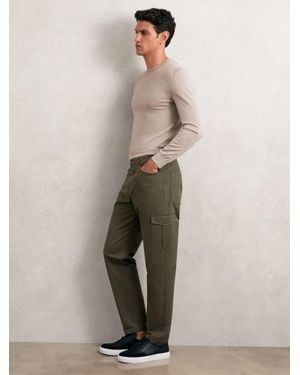 Reiss Cotton Tapered Cargo Trousers With Stretch - Natural