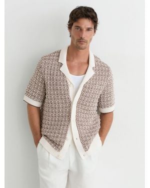 Reiss Tobacco & Ecru Cotton-Blend Geometric-Knit Shirt - White