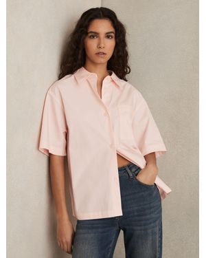 Reiss Jordan - Coral Cotton Short-sleeve Shirt, Us 4 - Natural