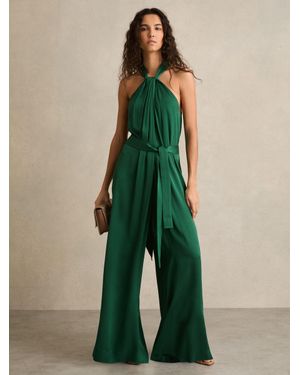 Reiss Satin Wide-Leg Draped Jumpsuit - Green