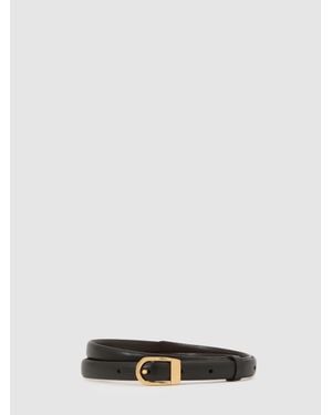 Reiss Mila - Black Leather Mini-buckle Belt, Small - White
