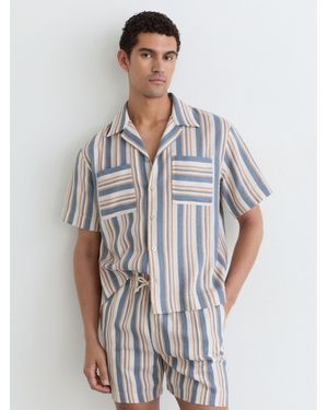 Reiss Ecru Striped Cuban-Collar Shirt - Grey
