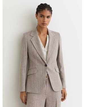 Reiss Single-Breasted Textured Blazer - Grey