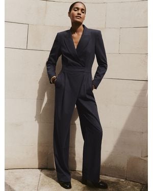 Reiss Pinstripe Tailored Wide-Leg Jumpsuit With Wool - Natural
