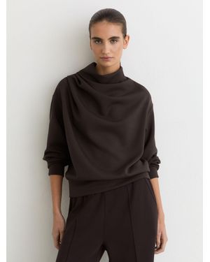 Reiss Premium Interlock Drape-Neck Sweatshirt - Black