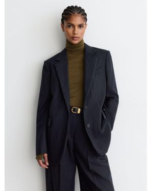 Reiss Wool Pinstripe Single-Breasted Suit Blazer Relaxed-Fit - Blue