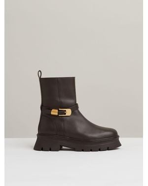 Reiss Leather Cleated Ankle Boots - Brown