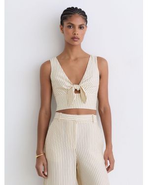 Reiss Cream & Pinstripe Tie-Front Cropped Top - White