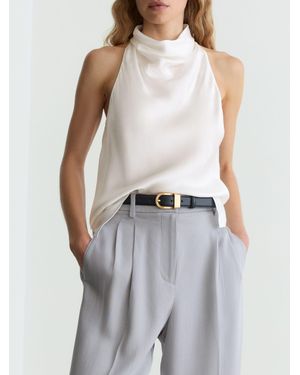 Reiss Hammered-Silk Cowl-Neck Top - White