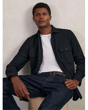 Reiss Textured Twin Pocket Cotton Blend Overshirt - Blue