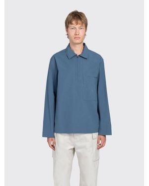 Margaret Howell Mhl Long Sleeve Half Zip Shirt - Blue