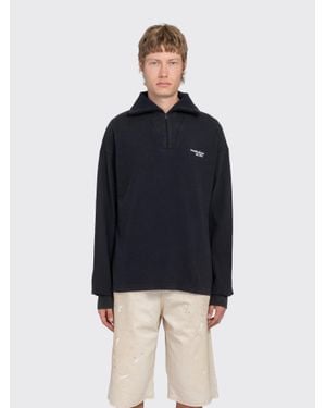 Acne Studios Half Zip Funnel Neck Embroidered Sweatshirt - Blue