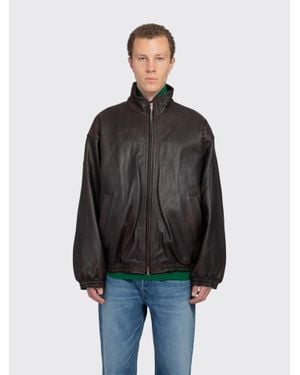 Ssstein Sheep Leather Stand Collar Jacket - Black