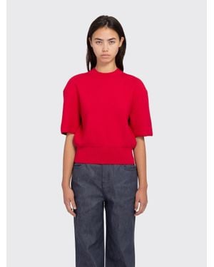 Amomento Rounded Half Knit Top - Red