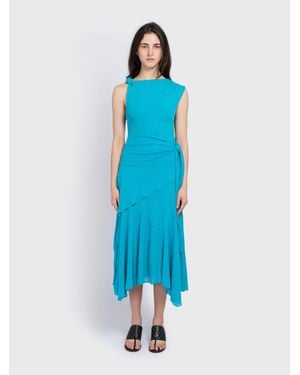 Ganni Marl Mesh Draped Knot Long Dress - Blue