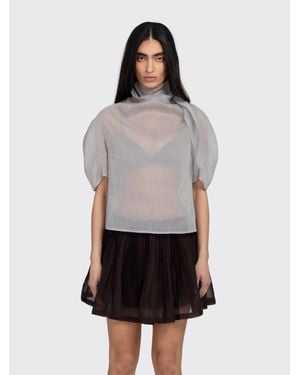Amomento Knotted Collar Top - Gray