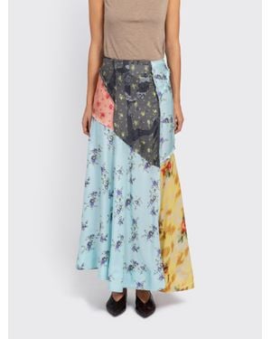 Ganni Multi Printed Silk Twill Fluid Skirt - Blue