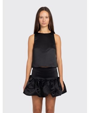Ganni Duchesse Satin Crossover Open Back Top - Black