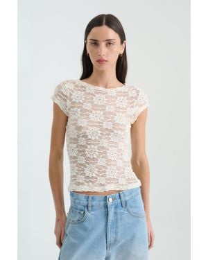 ROWIE Galo Sunflower Lace Tee - White