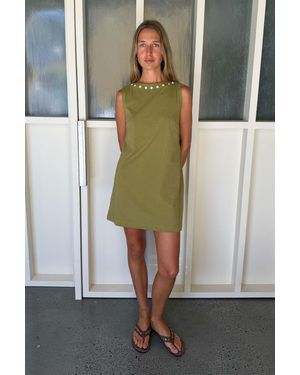ROWIE Muriel Button Boatneck Mini Dress - Green