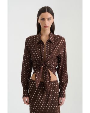 ROWIE Ramona Silk Long Sleeve Shirt - Brown