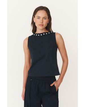 ROWIE Muriel Button Boatneck Tank - Black