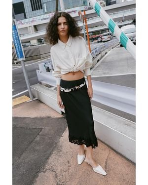 ROWIE Marina Silk Midi Skirt - Gray