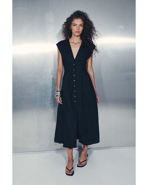 ROWIE Mira Linen Midi Dress - Blue