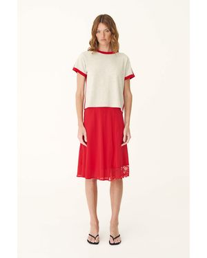 ROWIE Tessa Silk Midi Skirt - Red
