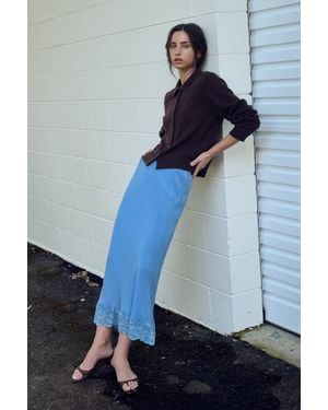 ROWIE Marina Silk Midi Skirt - Blue