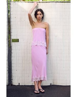 ROWIE Marina Silk Midi Skirt - Pink