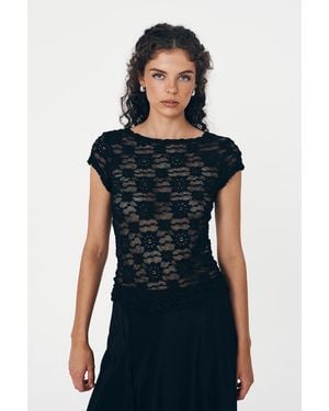 ROWIE Galo Sunflower Lace Tee - Black