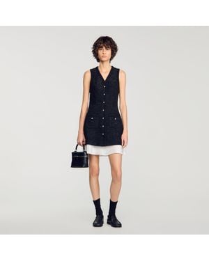 Sandro Short Two-Tone Tweed Dress - Blue