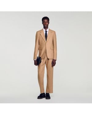 Sandro Loose Wool Suit Jacket - Natural
