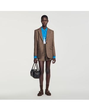 Sandro Check Wool Jacket - Blue