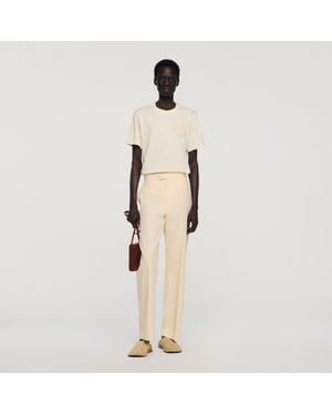 Sandro Wide-Leg Cotton Pants - Natural