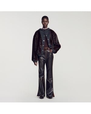Sandro Faux Fur And Knit Jacket - Blue