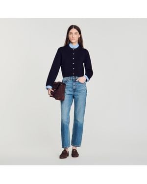 Sandro Two-Tone Origami Collar Cardigan - Blue