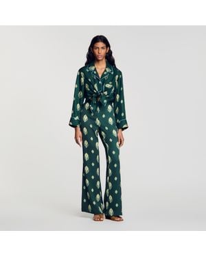 Sandro Paisley-Print Flowy Pants - Green