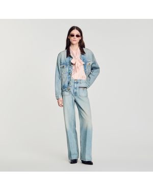 Sandro Straight-Leg Leather Detail Jeans - Blue