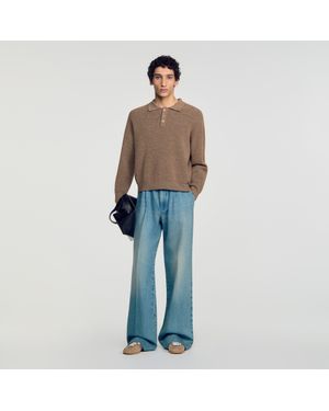 Sandro Alpaca Polo Sweater - Blue