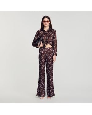 Sandro Floral Print Silk Shirt - Brown