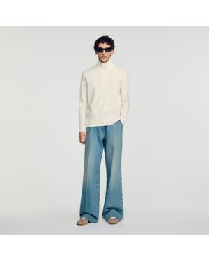 Sandro Zip-Up Wool Cardigan - Blue