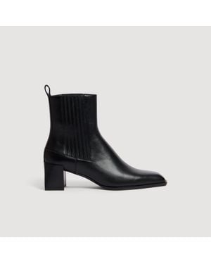 Sandro Square Toe Leather Ankle Boot - Black