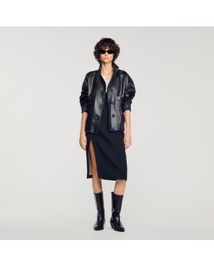 Sandro Oversized Leather Jacket - Blue