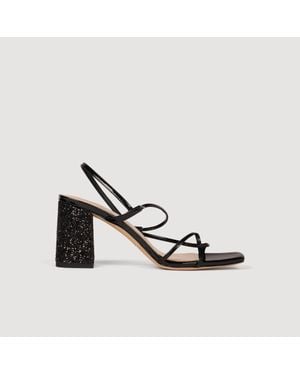 Sandro Glitter Heel Sandals - Metallic