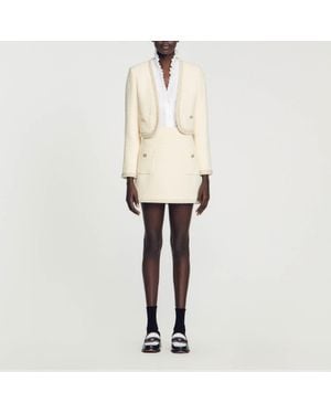 Sandro Beaded Tweed Skirt - Natural