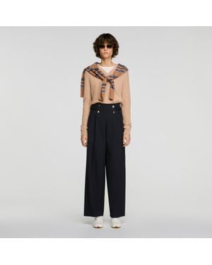 Sandro Buttoned Wide-Leg Wool Pants - Black